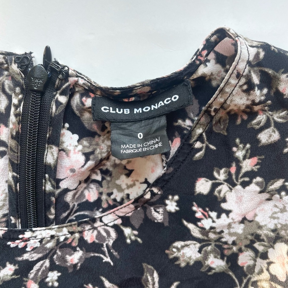 Club Monaco Silk Black Floral Amelda Faux Wrap Skirt Long Sleeve Mini Dress - Picture 6 of 10